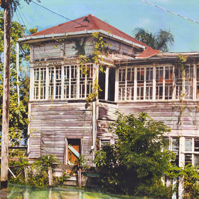 Painted photographs of buildings